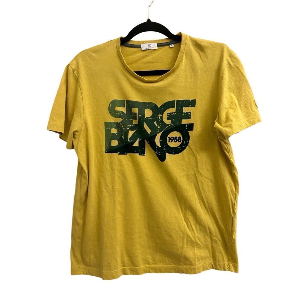 Serge Blanco men's graphic T-shirt yellow M 100% cotton made in Mauritius 🇲🇺